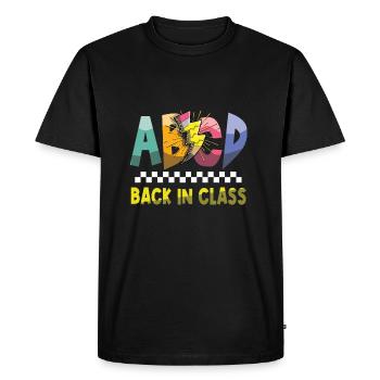 Inscription ABCD Retour en classe Premier jour d’école - T-shirt Premium bio Homme - noir - Devant - Nico (187cm)