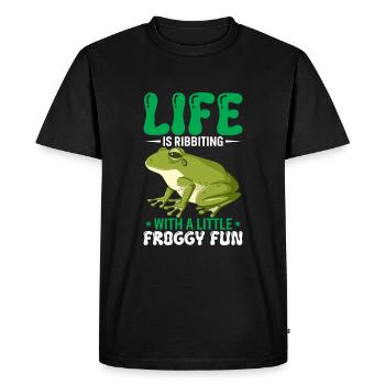 Life Is Ribbiting With A Little Froggy Fun - Men's Premium Organic T-Shirt - black - Front - Nico (187cm)