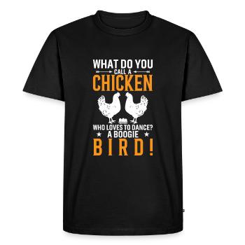 Comment appelle-t-on un poulet qui aime danser ? A B - T-shirt Premium bio Homme - noir - Devant - Nico (187cm)