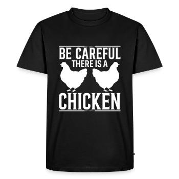 Attention il y a un poulet - T-shirt Premium bio Homme - noir - Devant - Nico (187cm)