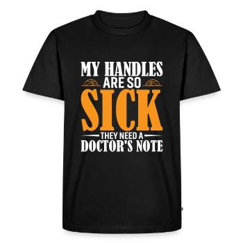 Mes poignées sont si malades qu’elles ont besoin d’une note du médecin. - T-shirt Premium bio Homme - noir - Devant - Nico (187cm)