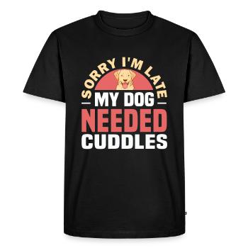 Désolé d’être en retard, mon chien avait besoin de câlins. - T-shirt Premium bio Homme - noir - Devant - Nico (187cm)