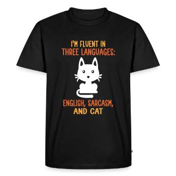 Je parle couramment trois langues : anglais, sarcasme, - T-shirt Premium bio Homme - noir - Devant - Nico (187cm)