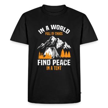 Dans un monde plein de chaos, trouvez la paix dans une tente. - T-shirt Premium bio Homme - noir - Devant - Nico (187cm)