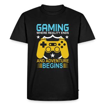Gaming: Where Reality Ends And Adventure Begins. - Men's Premium Organic T-Shirt - black - Front - Nico (187cm)