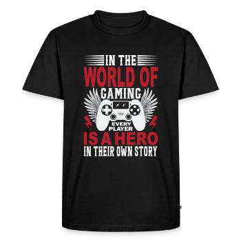 Dans le monde du jeu, chaque joueur est un héros - T-shirt Premium bio Homme - noir - Devant - Nico (187cm)
