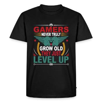 Gamers Never Truly Grow Old, They Just Level Up. - Men's Premium Organic T-Shirt - black - Front - Nico (187cm)