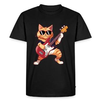 Musician Cat Plays Electric Guitar Instruments - Men's Premium Organic T-Shirt - black - Front - Nico (187cm)