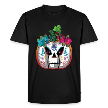 Pumpkin Mexican Floral Muertos Dead - Men's Premium Organic T-Shirt - black - Front - Nico (187cm)