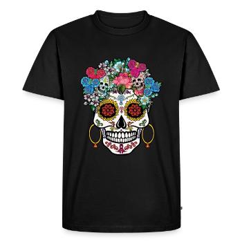 Squelette floral Muertos Jour Des Morts Halloween - T-shirt Premium bio Homme - noir - Devant - Nico (187cm)