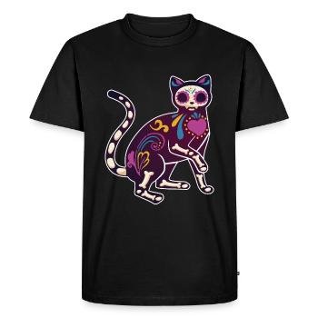 Chat Floral Squelette Muertos Jour Des Morts Halloween - T-shirt Premium bio Homme - noir - Devant - Nico (187cm)