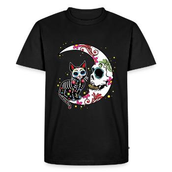Squelette floral Muertos Jour Des Morts Halloween Chat - T-shirt Premium bio Homme - noir - Devant - Nico (187cm)