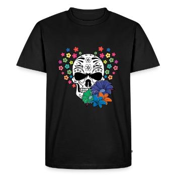 Blume Skelett Muertos Tag Des Toten Halloween - Männer Premium Bio T-Shirt - Schwarz - Vorne - Nico (187cm)