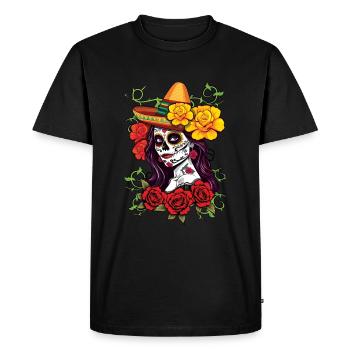 La Calavera Skeleton Muertos Day Of Dead Halloween - Men's Premium Organic T-Shirt - black - Front - Nico (187cm)