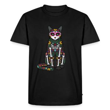 Chat Floral Muertos Jour Des Morts Halloween - T-shirt Premium bio Homme - noir - Devant - Nico (187cm)