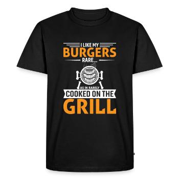 J’aime mes burgers saignants... Comme dans Rarement cuit sur le - T-shirt Premium bio Homme - noir - Devant - Nico (187cm)