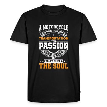 Une moto, c’est plus qu’un moyen de transport, c’est » - T-shirt Premium bio Homme - noir - Devant - Nico (187cm)