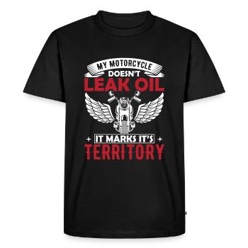 Ma moto ne fuit pas d’huile, elle marque son terri - T-shirt Premium bio Homme - noir - Devant - Nico (187cm)