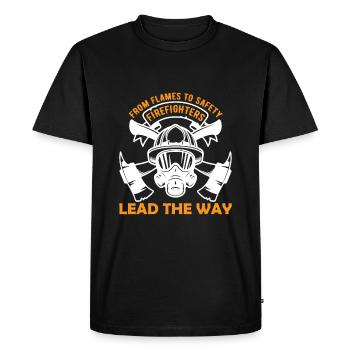Des flammes à la sécurité, les pompiers ouvrent la voie. - T-shirt Premium bio Homme - noir - Devant - Nico (187cm)