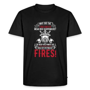 Why did the firefighter wear red suspenders? To ke - Men's Premium Organic T-Shirt - black - Front - Nico (187cm)