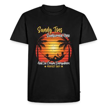 Sandy toes, sunburned nose, and cream everywhere - Men's Premium Organic T-Shirt - black - Front - Nico (187cm)