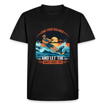 Find your balance and let the waves guide you. - Men's Premium Organic T-Shirt - black - Front - Nico (187cm)