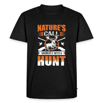 Nature's call: Answer it with a hunt. - Men's Premium Organic T-Shirt - black - Front - Nico (187cm)