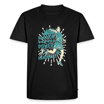 Passion, puissance, handball ! - T-shirt Premium bio Homme - noir - Devant - Nico (187cm)