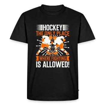 Hockey : Le seul endroit où les bagarres sont autorisées ! - T-shirt Premium bio Homme - noir - Devant - Nico (187cm)