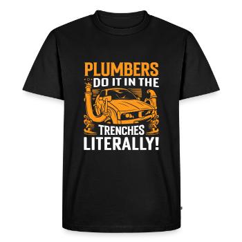 Les plombiers le font dans les tranchées - littéralement ! - T-shirt Premium bio Homme - noir - Devant - Nico (187cm)