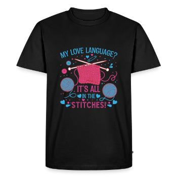 Ma langue d’amour ? Tout est dans les mailles ! - T-shirt Premium bio Homme - noir - Devant - Nico (187cm)
