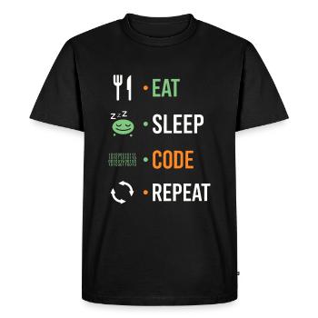 Eat, sleep, code, repeat. - Men's Premium Organic T-Shirt - black - Front - Nico (187cm)