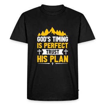 Le timing de Dieu est parfait ; faire confiance à son plan. - T-shirt Premium bio Homme - noir - Devant - Nico (187cm)