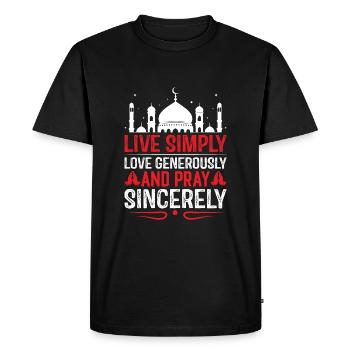 Live simply, love generously, and pray sincerely. - Men's Premium Organic T-Shirt - black - Front - Nico (187cm)