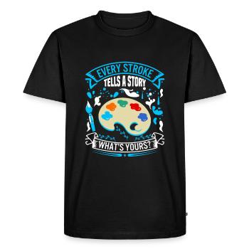 Chaque trait raconte une histoire ; Quel est le vôtre ? - T-shirt Premium bio Homme - noir - Devant - Nico (187cm)