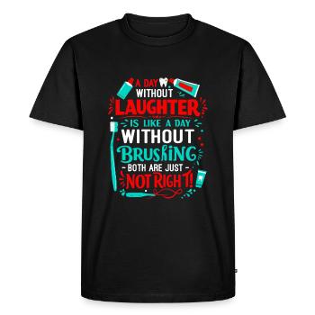 A day without laughter is like a day without brush - Men's Premium Organic T-Shirt - black - Front - Nico (187cm)