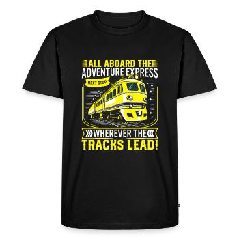 All aboard the adventure express – next stop: wher - Men's Premium Organic T-Shirt - black - Front - Nico (187cm)