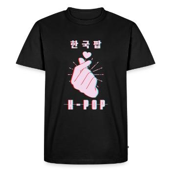 Signe D’amour K-Pop Avec Cœur Et Main - T-shirt Premium bio Homme - noir - Devant - Nico (187cm)