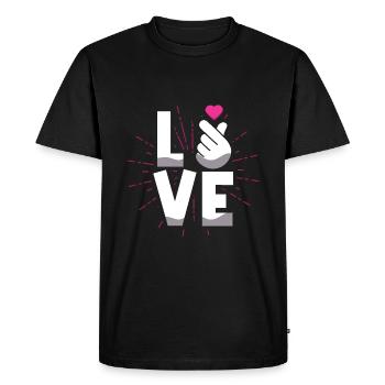Amour Expression Gestes de la main Coeur - T-shirt Premium bio Homme - noir - Devant - Nico (187cm)