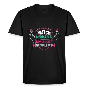 Je veux juste regarder K-drama et résoudre mes problèmes - T-shirt Premium bio Homme - noir - Devant - Nico (187cm)