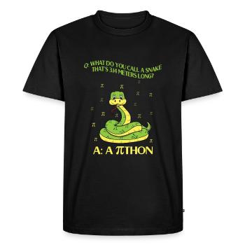 Pi-Tag Fun: What do you call a 3.14 meter long - Men's Premium Organic T-Shirt - black - Front - Nico (187cm)