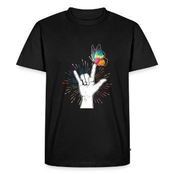 Autisme signe de la main papillon - T-shirt Premium bio Homme - noir - Devant - Nico (187cm)