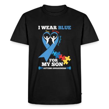 Sensibilisation à l’autisme Je porte du bleu pour mes - T-shirt Premium bio Homme - noir - Devant - Nico (187cm)