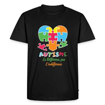 Autism La Différence, Pas L'indifférence Heart - Men's Premium Organic T-Shirt - black - Front - Nico (187cm)