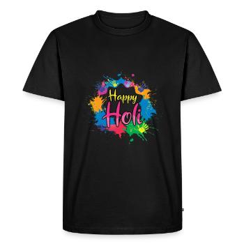 Joyeux festival Holi Joie colorée - T-shirt Premium bio Homme - noir - Devant - Nico (187cm)