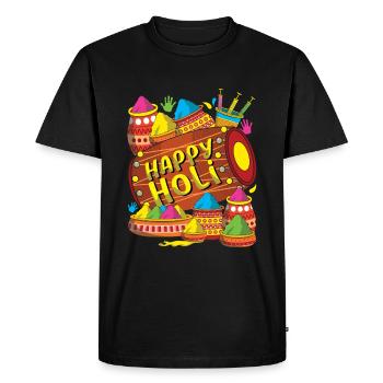 Happy Holi Festival Poudre colorée et tambour - T-shirt Premium bio Homme - noir - Devant - Nico (187cm)