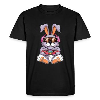 Lapin de Pâques de jeu avec écouteurs Pâques - T-shirt Premium bio Homme - noir - Devant - Nico (187cm)