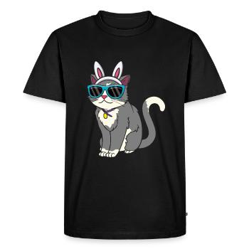 Chat cool avec des oreilles de lapin de Pâques - T-shirt Premium bio Homme - noir - Devant - Nico (187cm)