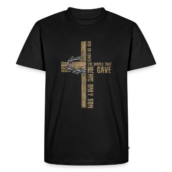 Easter God so loved the world He gave - Men's Premium Organic T-Shirt - black - Front - Nico (187cm)