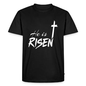 Easter He Is Risen Cross Message - Men's Premium Organic T-Shirt - black - Front - Nico (187cm)